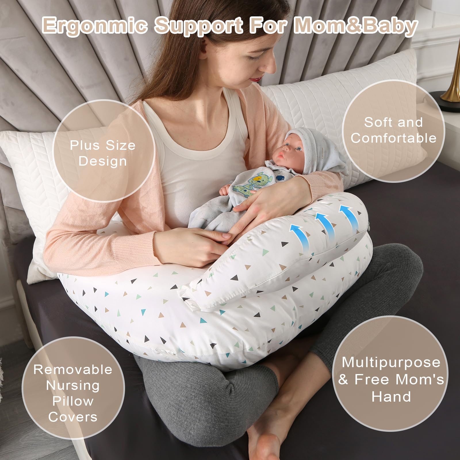 BATTOP nursing pillow removable-cover highlights easy cleaning and quick changes between feeds.