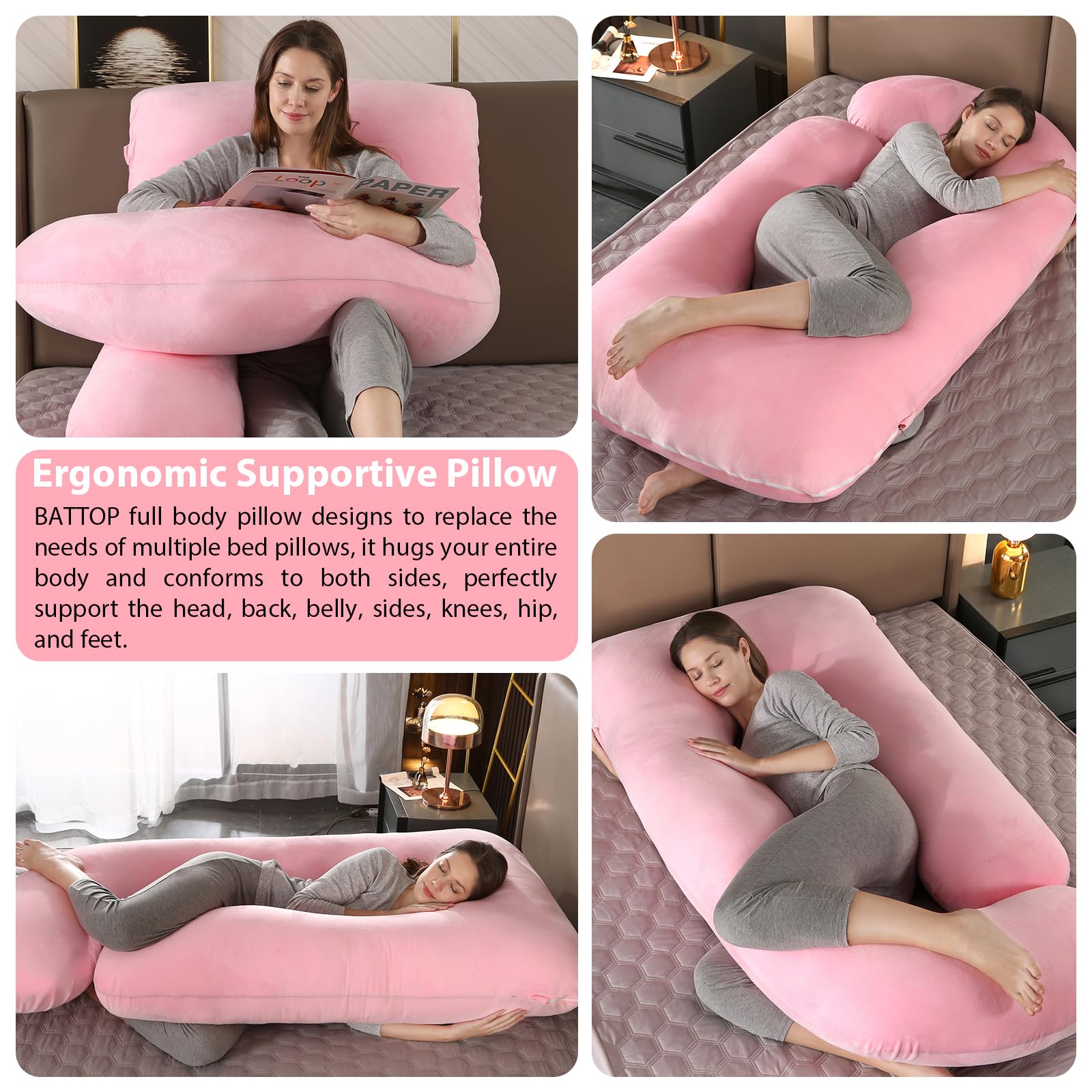 BATTOP pregnancy pillow removable cover closeup highlights easy cleaning and hygiene.