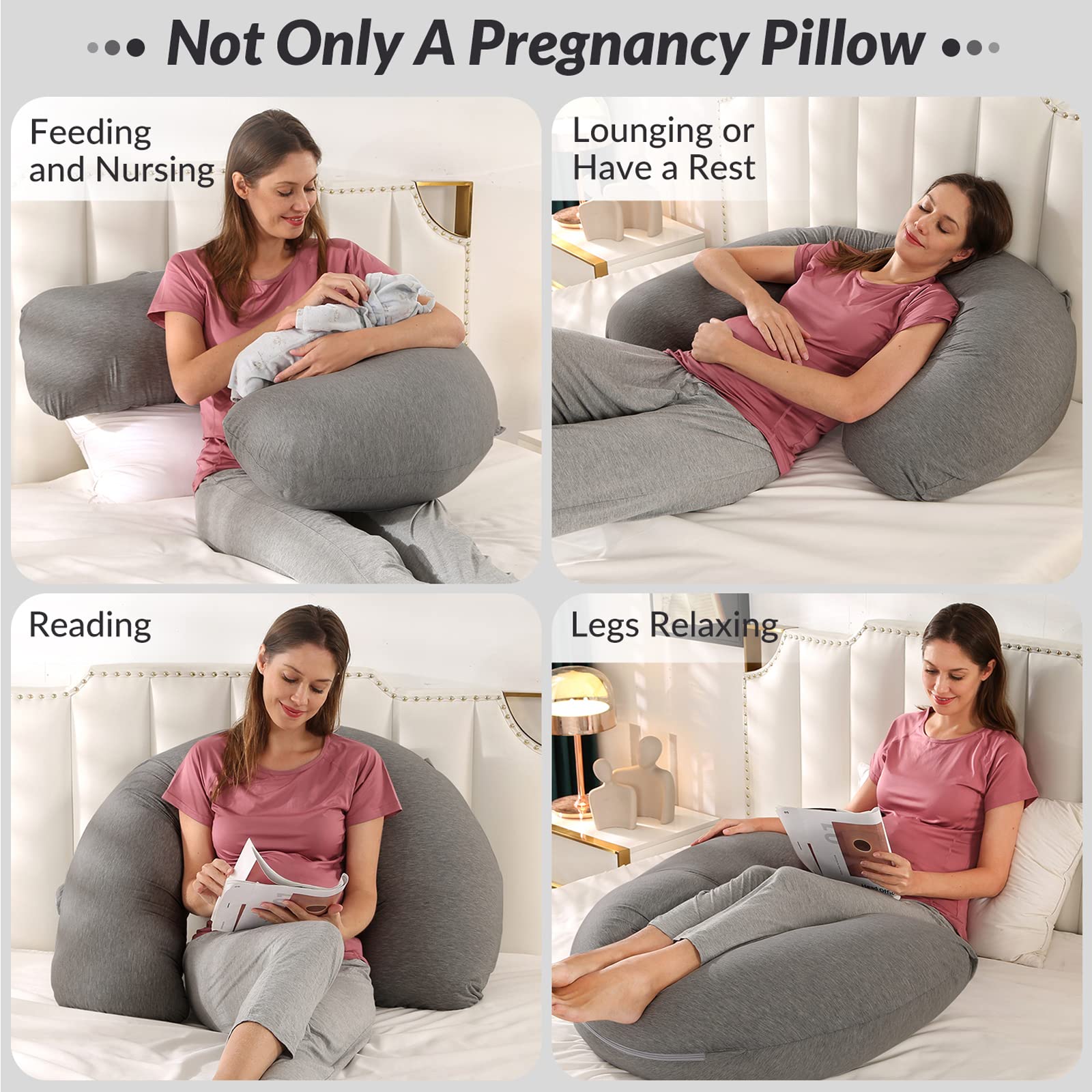 BATTOP pregnancy pillow side sleeping setup highlighting back and belly support