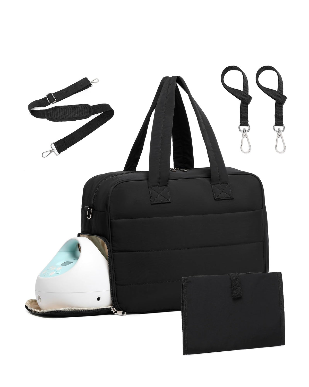 BAVERGE diaper bag breast pump compartment shows organized storage for on-the-go pumping