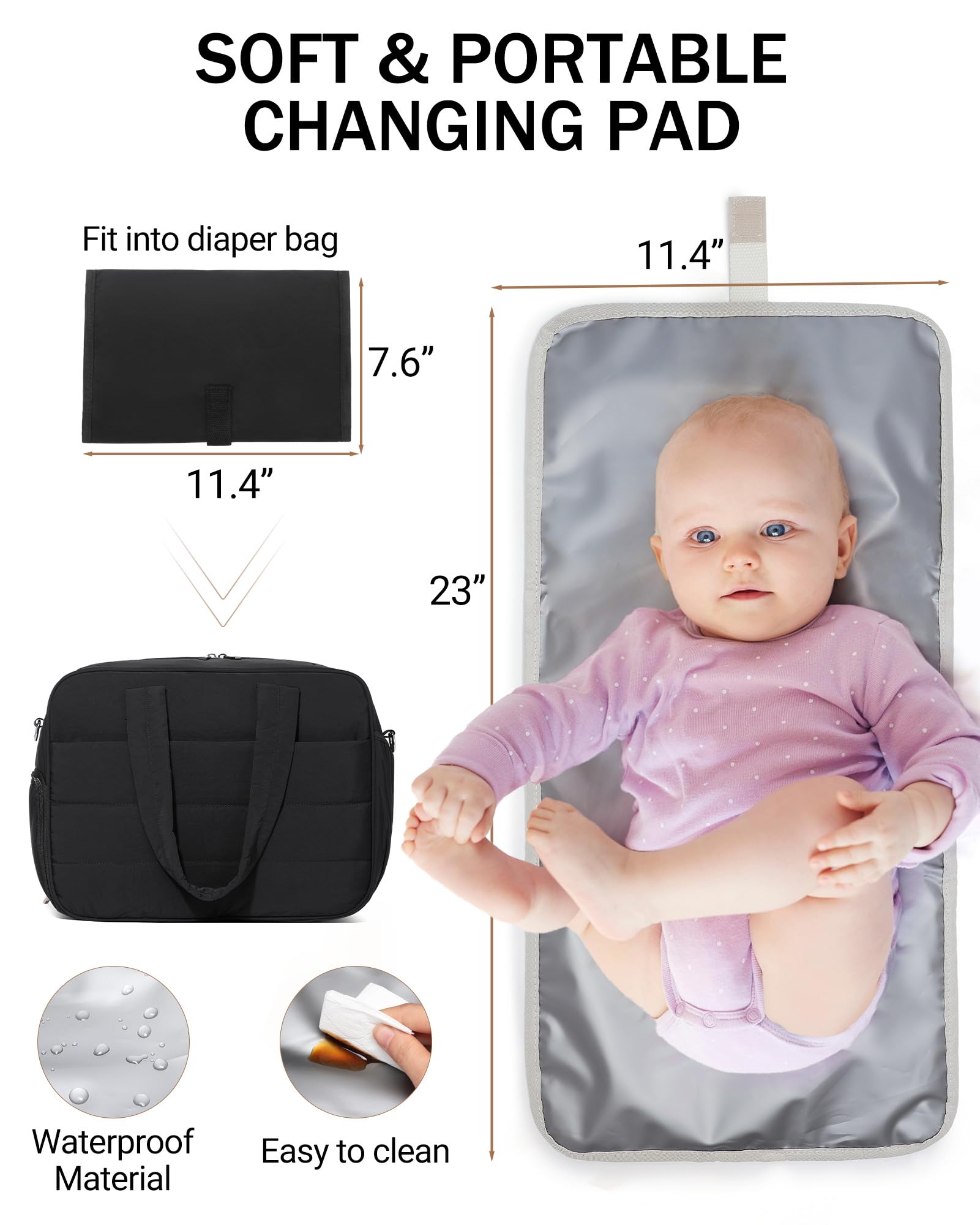 BAVERGE diaper bag laptop compartment fits up to 17.3-inch devices