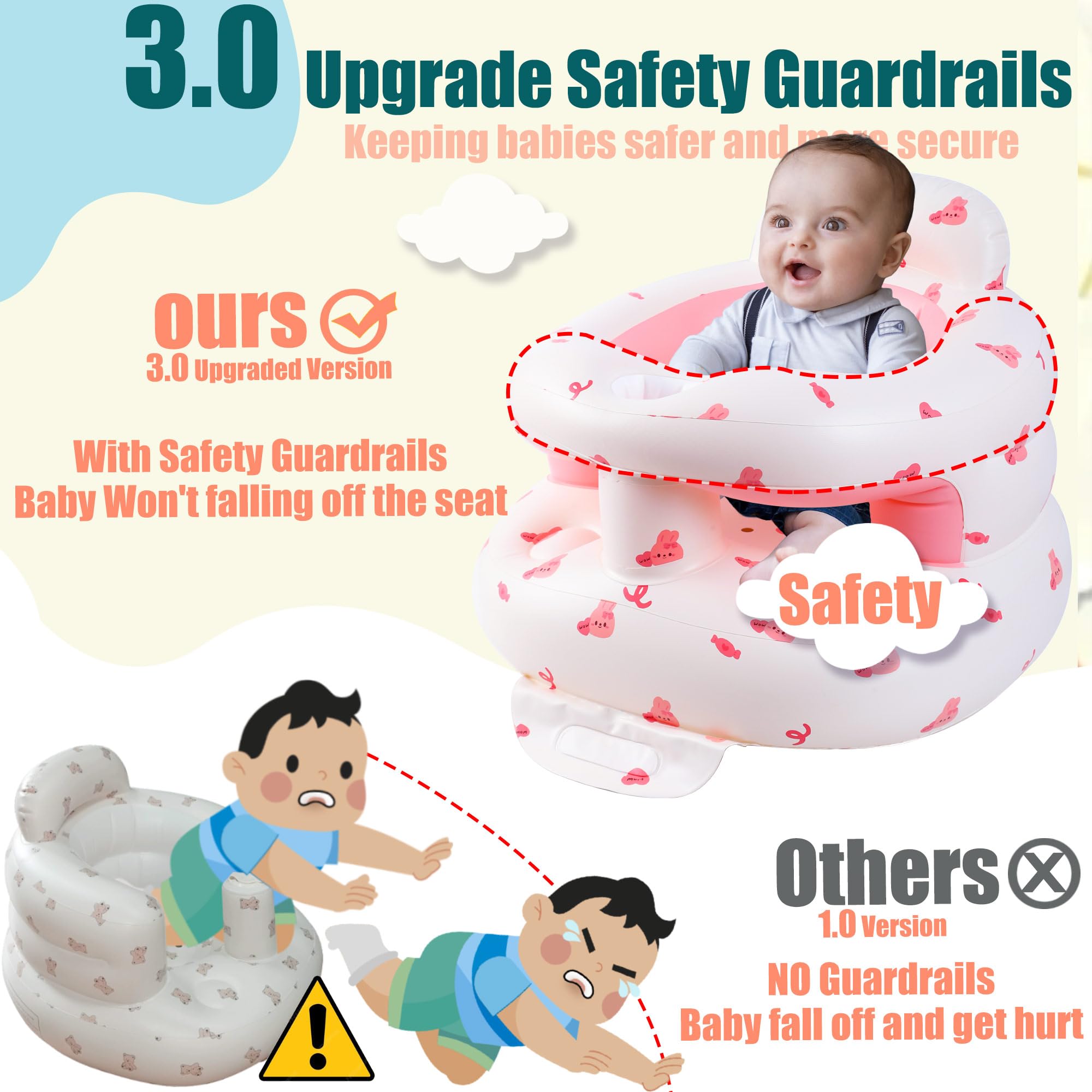 Bavbiiy inflatable baby chair with curved backrest providing spine support