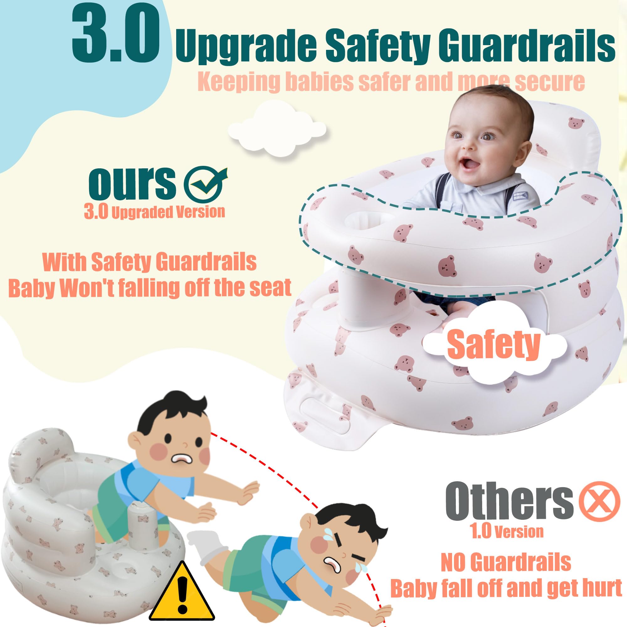 Bavbiiy inflatable baby seat backrest support aids growing posture.