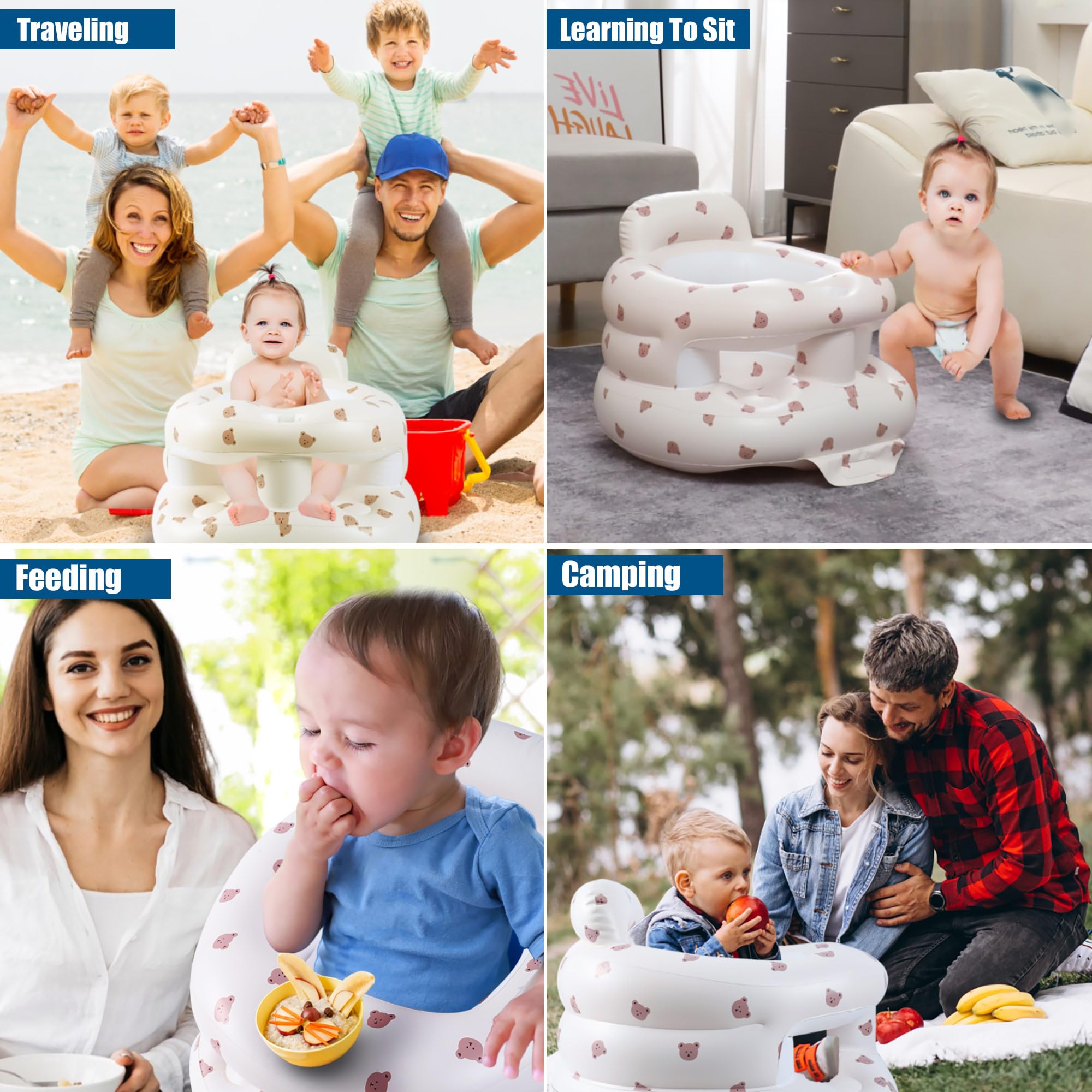 Bavbiiy inflatable baby seat breathable vents keep baby cool.