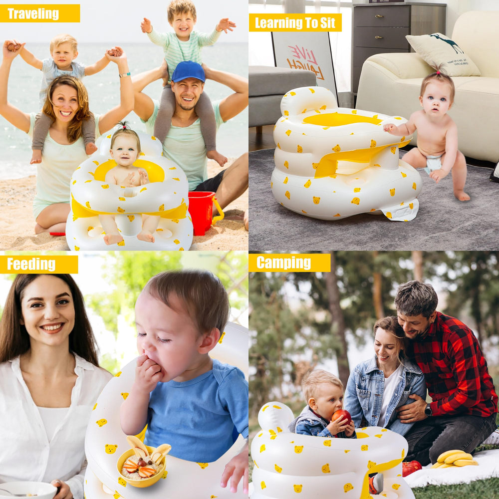 Bavbiiy inflatable baby seat yellow bear easy wipe cleaning after use