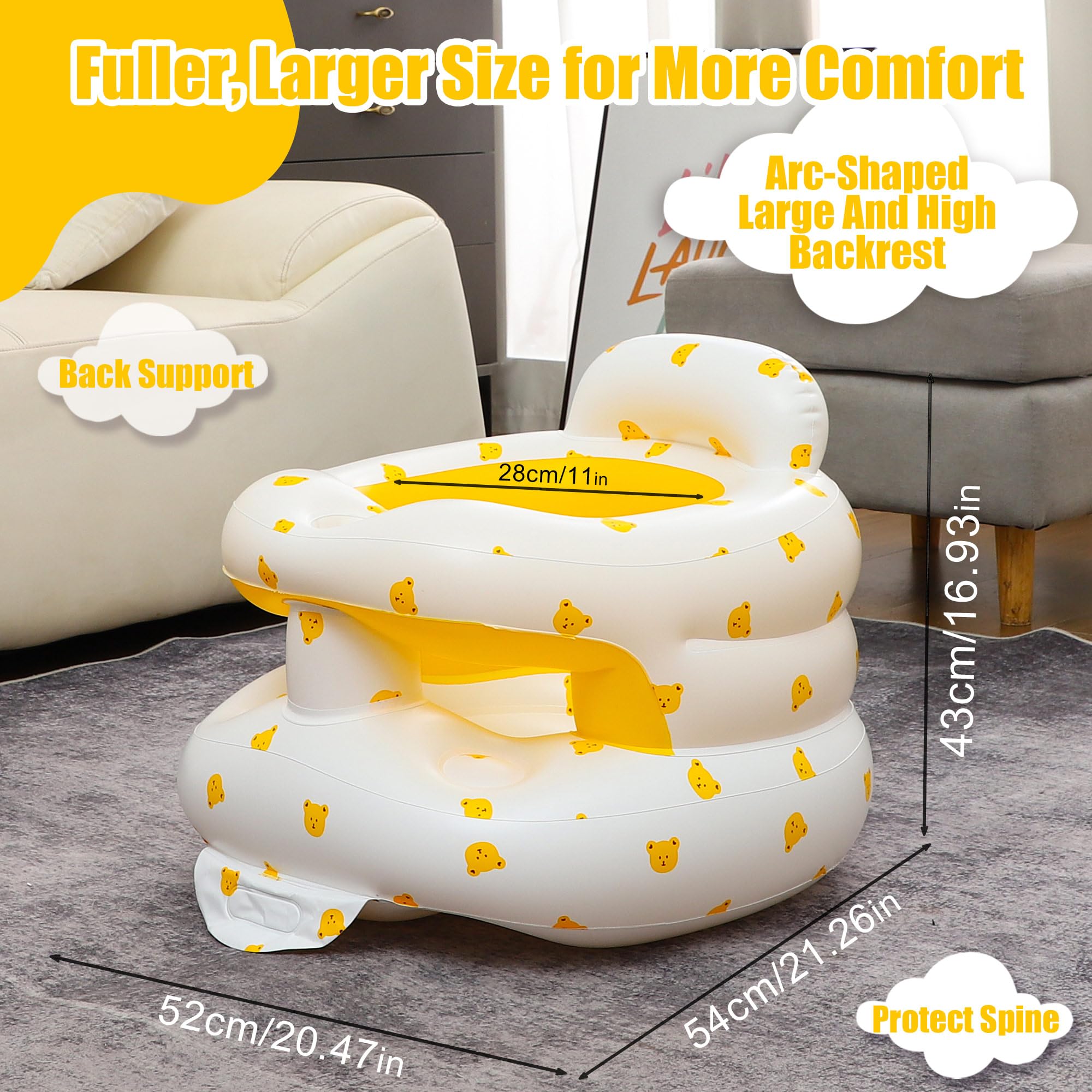 Bavbiiy inflatable baby seat yellow bear folded for compact travel storage
