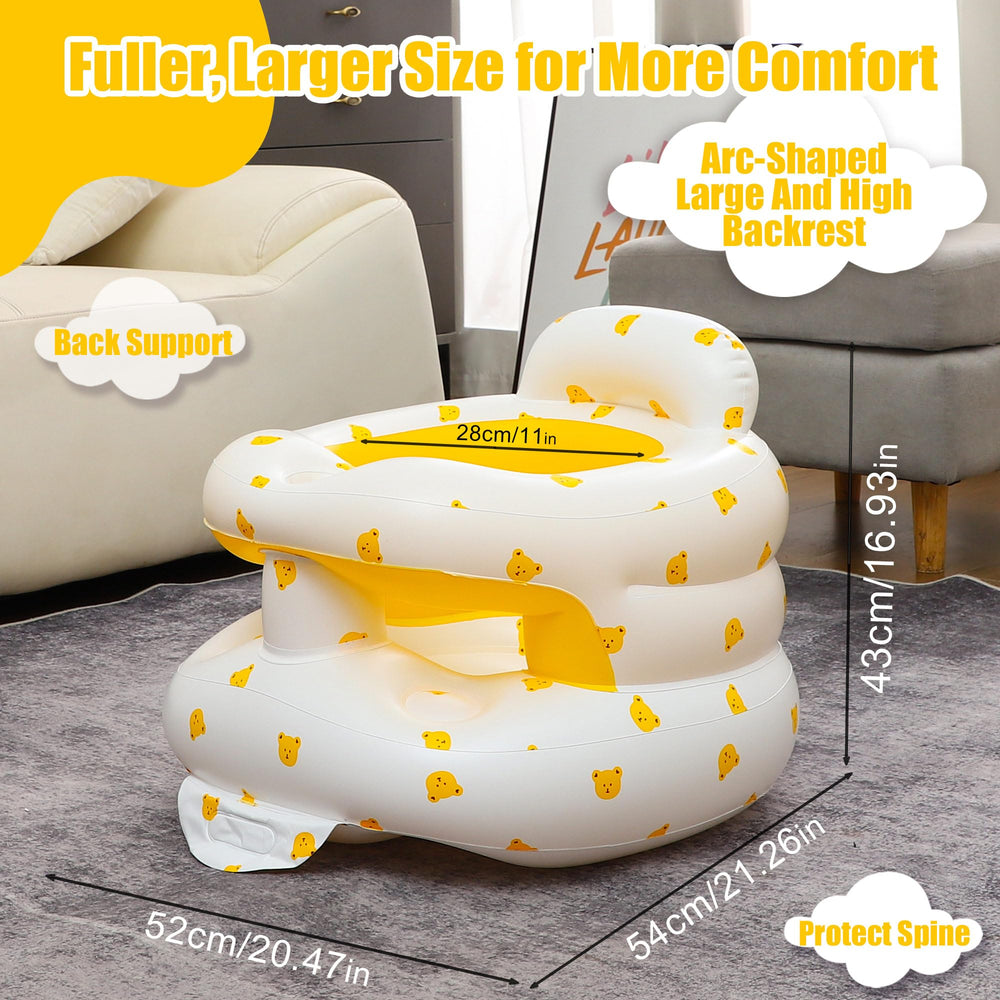 Bavbiiy inflatable baby seat yellow bear folded for compact travel storage