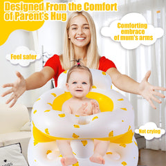 Bavbiiy inflatable baby seat yellow bear pump-action inflates quickly for easy setup