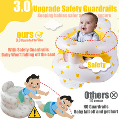 Bavbiiy inflatable baby seat yellow bear side angle highlighting guardrails and side support
