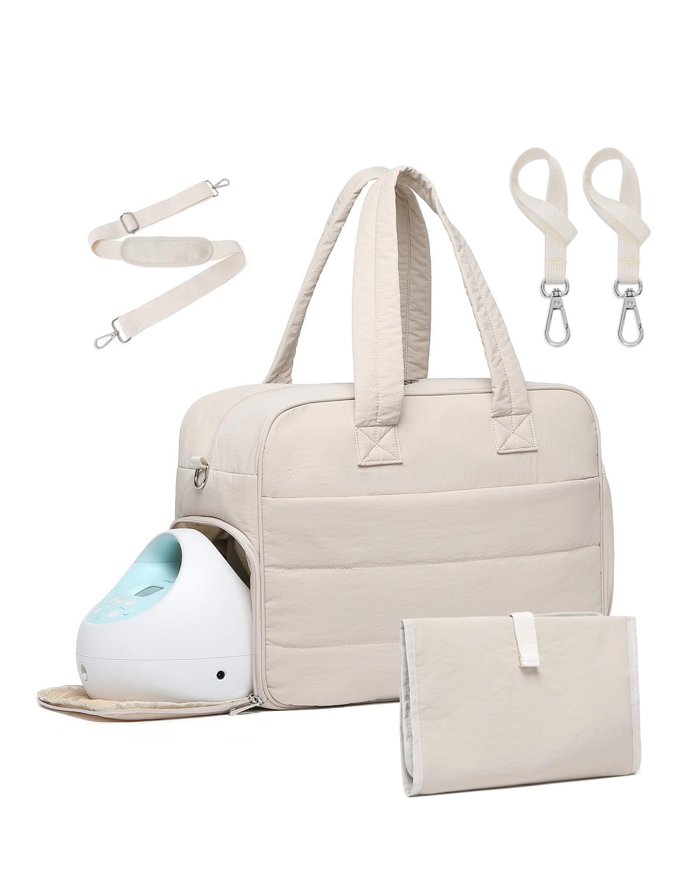 BAVERGE diaper bag front view highlights chic quilted design and on-the-go organization.