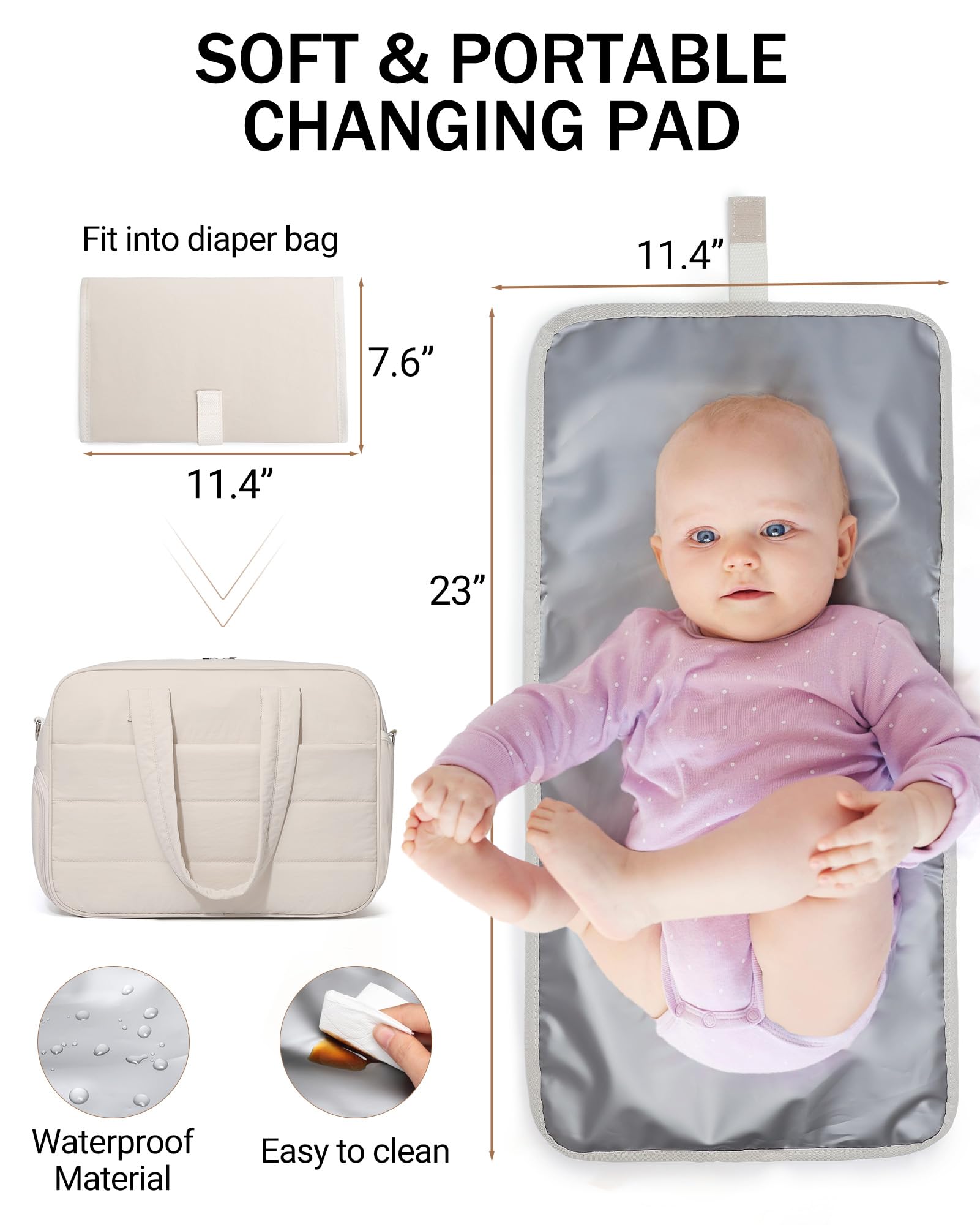 BAVERGE diaper bag changing pad view emphasizes comfort during diaper changes.