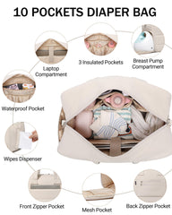 BAVERGE diaper bag interior pockets keep bottles, wipes, and shields neatly organized.