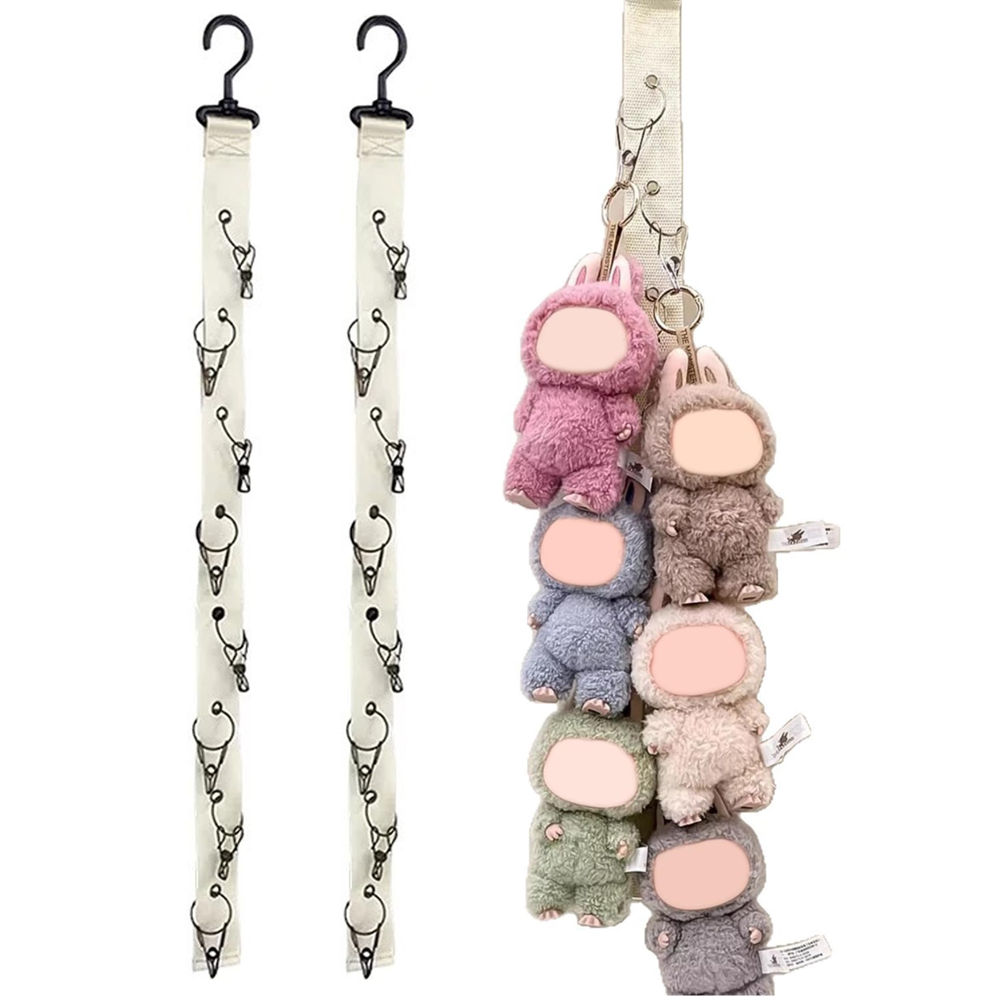 Bawiked plush-doll hanging storage rope display rack with 8 clips holds plush toys securely.