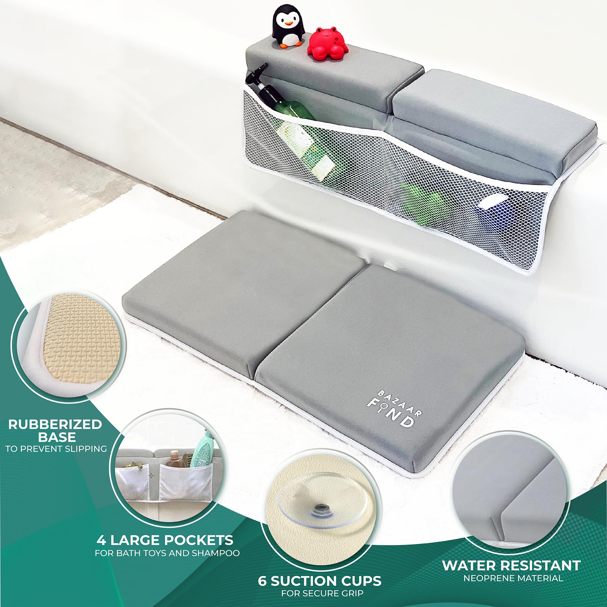 Bazaar Find bath kneeler in use with child demonstrating cushioned comfort.