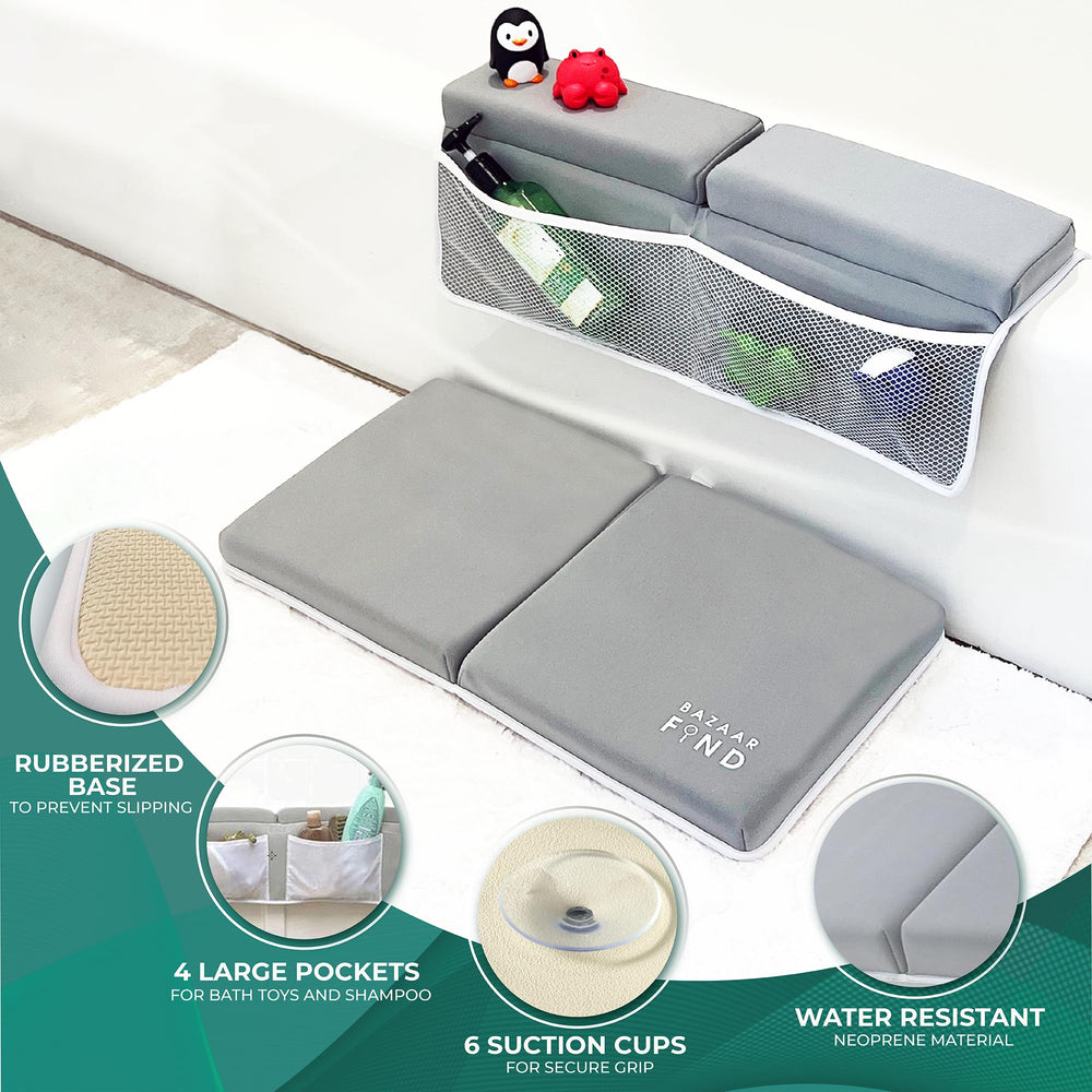 Bazaar Find bath kneeler in use with child demonstrating cushioned comfort.