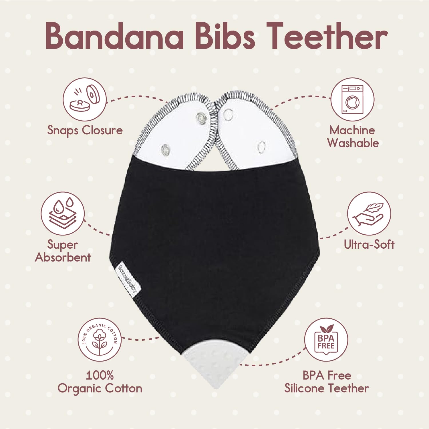 Bazzle Baby Bandana Teething Bib silicone teether image showcases on-the-go teething relief.