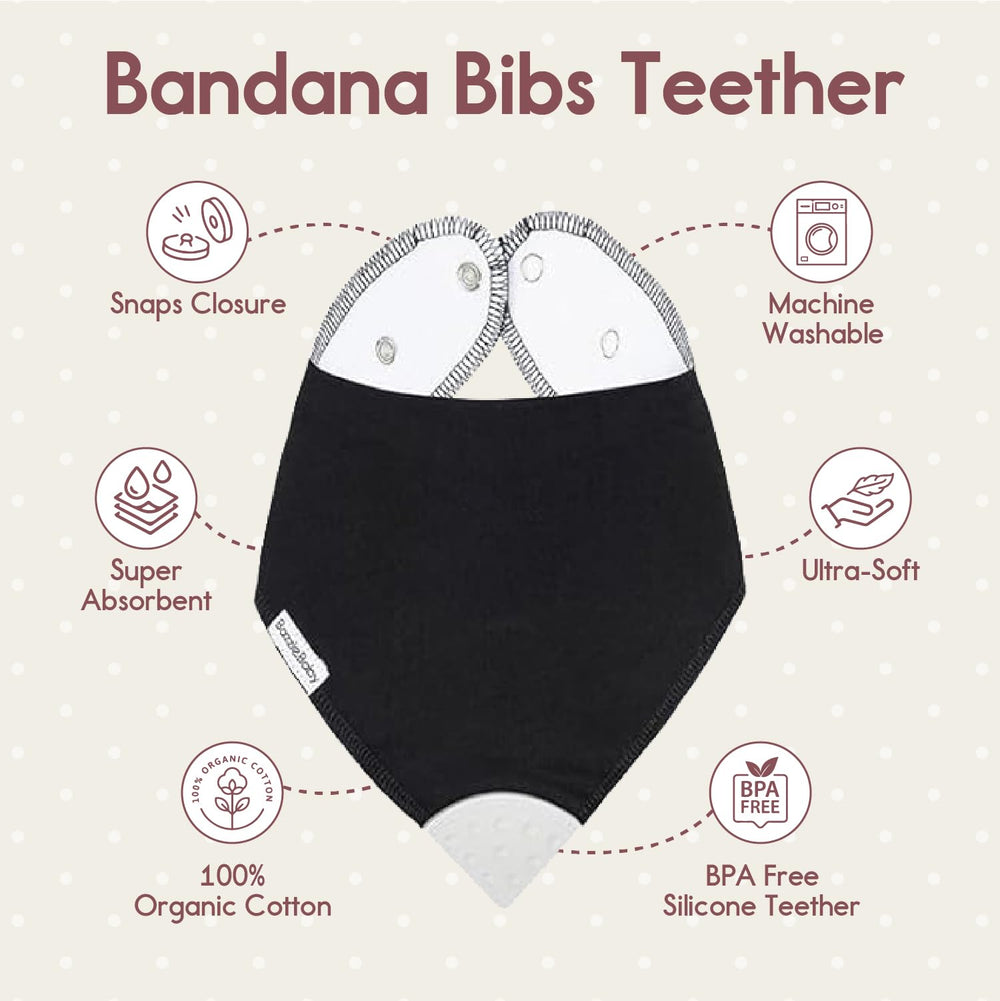 Bazzle Baby Bandana Teething Bib silicone teether image showcases on-the-go teething relief.