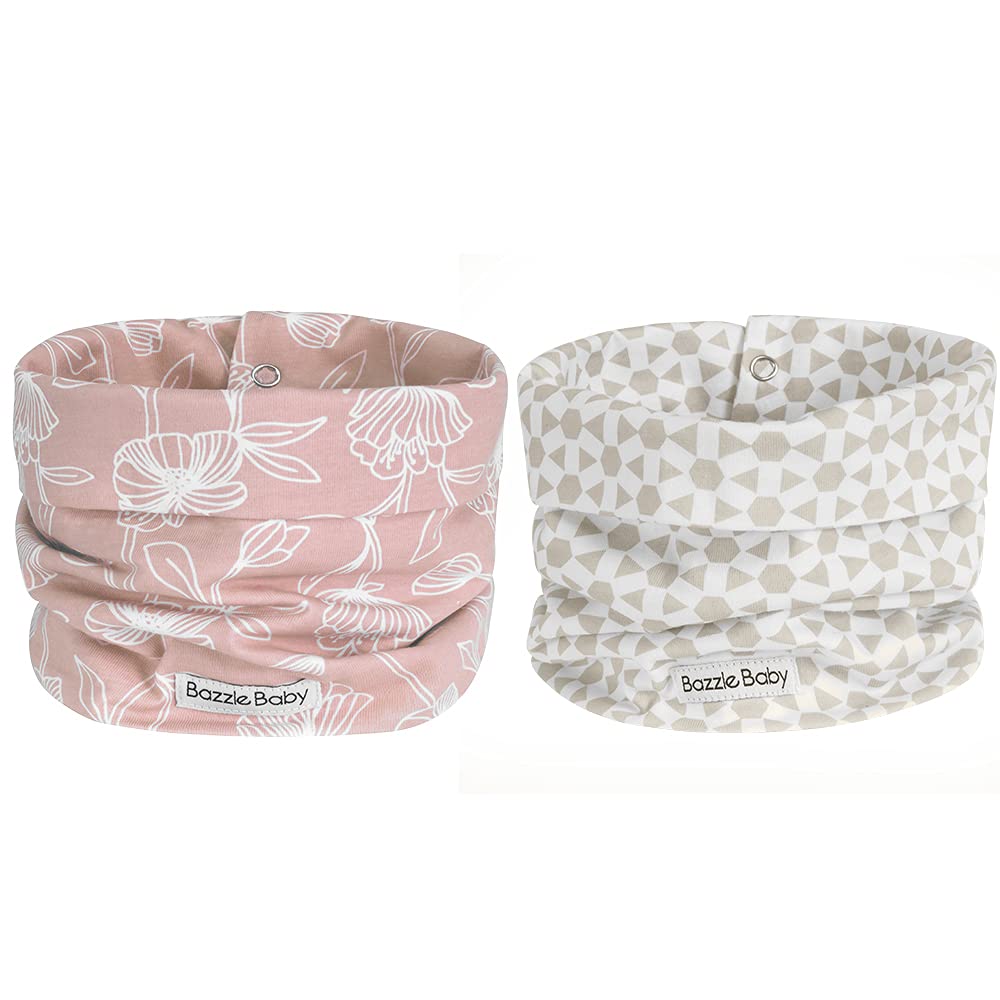 Bazzle Baby Bandobib infinity scarf bib on a baby showing stylish drool coverage.