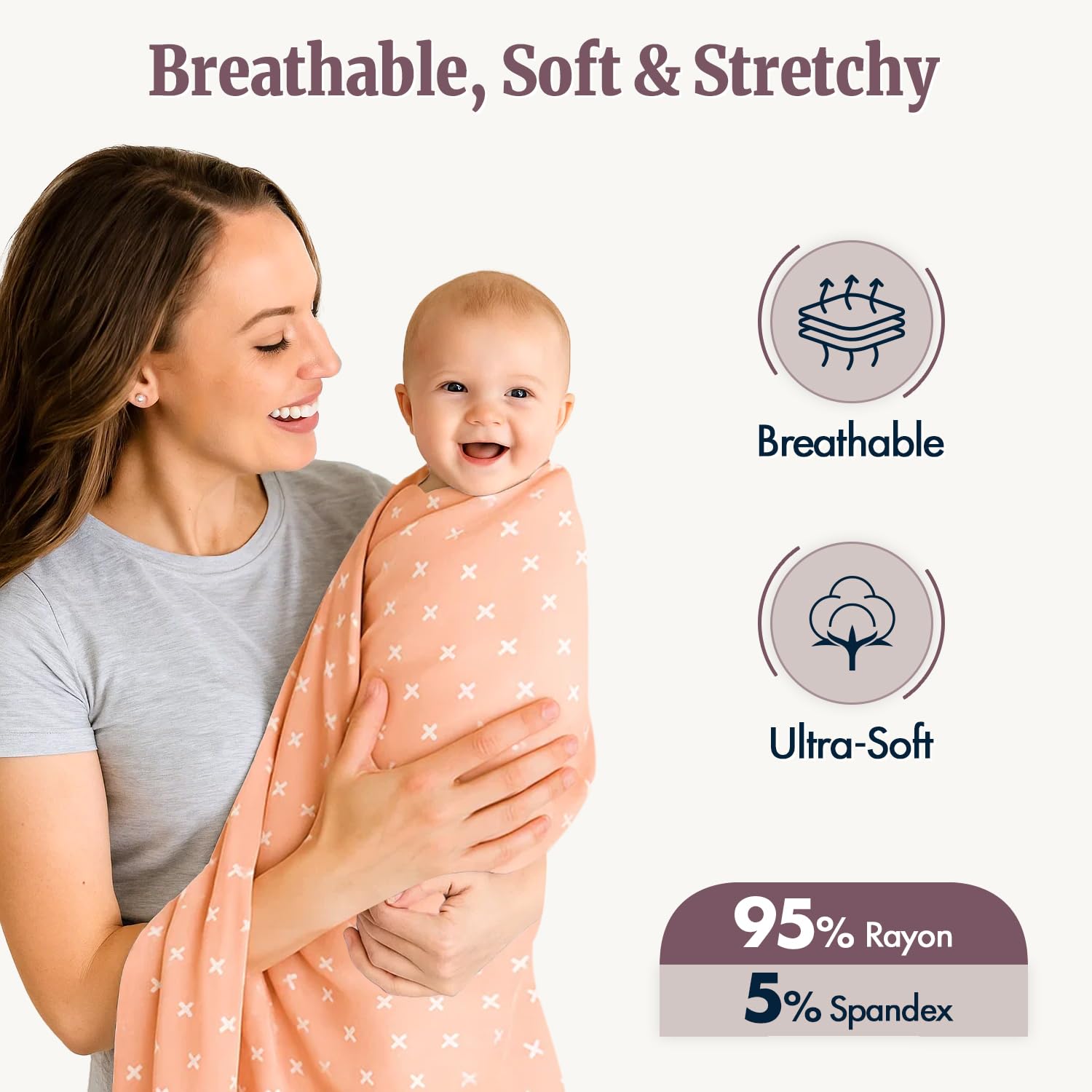 Bazzle Baby swaddle stretchy wrap showing snug adjustable wrap