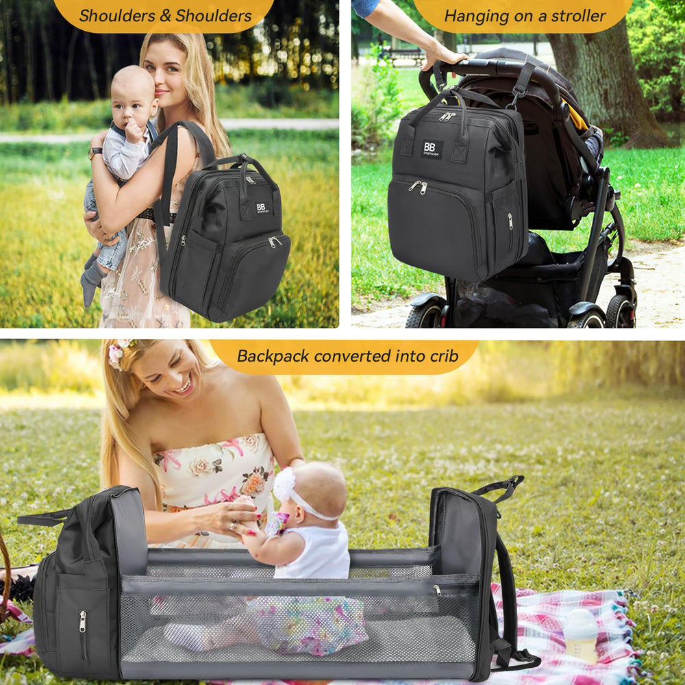 BB Dreamscape diaper bag backpack anti-theft pocket keeps valuables secure.