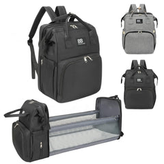 BB Dreamscape diaper bag backpack changing-station fold-out for on-the-go changes.