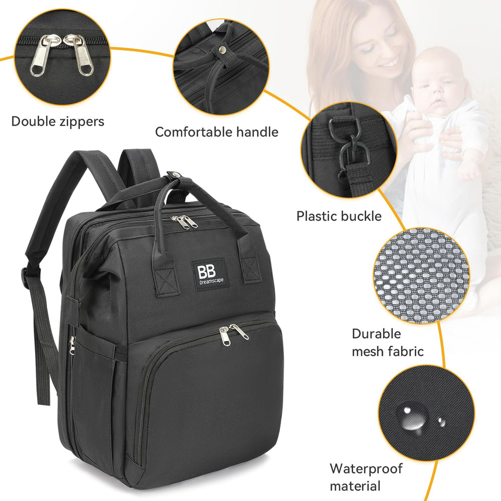 BB Dreamscape diaper bag backpack USB port for on-the-go device charging.