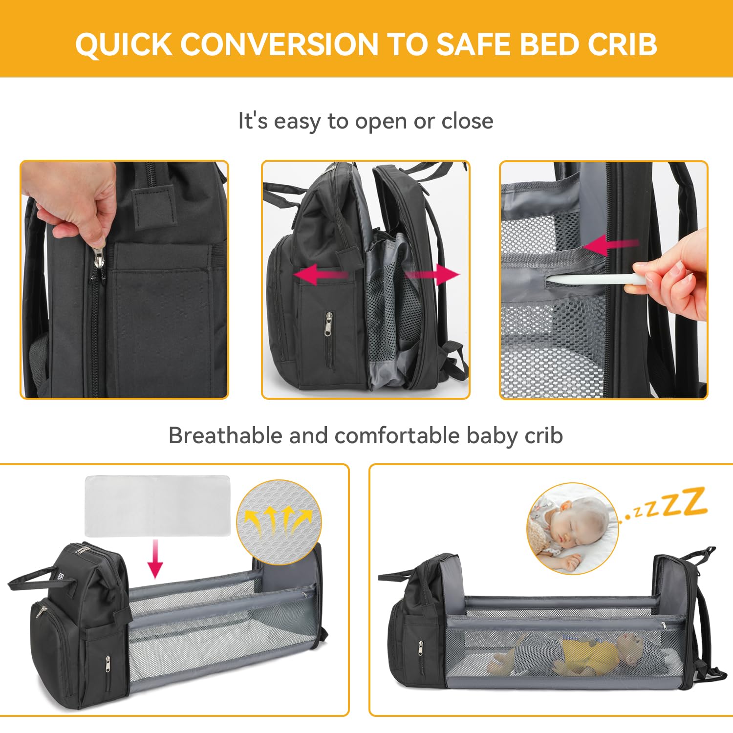 BB Dreamscape diaper bag backpack waterproof fabric protects contents from spills.