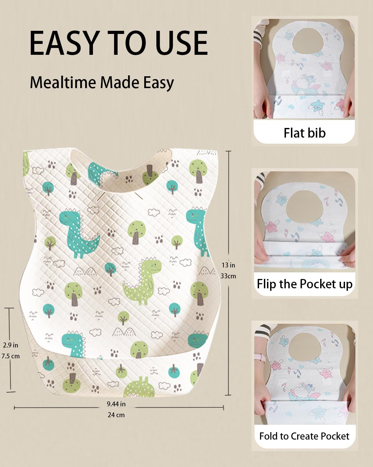 BBabebe bib features waterproof backing to prevent stains