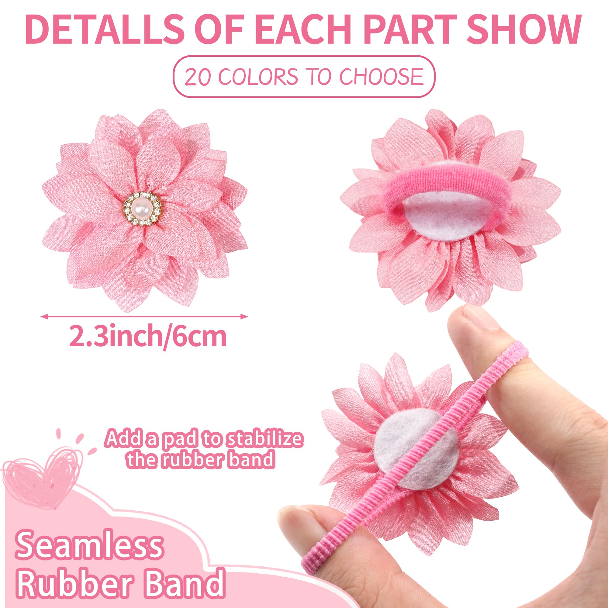 BBGifts 2.2-inch chiffon flower hair tie close-up highlights durable elastic for secure holds.