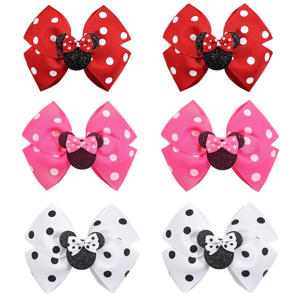 BBGifts 3 pack red white mouse ears bows 4 inches for everyday wear and events