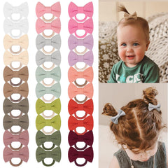 BBGifts 30pcs baby hair bows close-up with soft linen texture for versatile outfits.