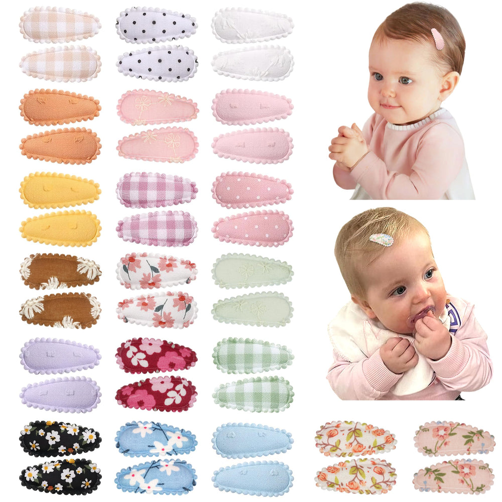 BBGifts 40-piece snap clips with flower patterns in vivid colors for easy coordination.