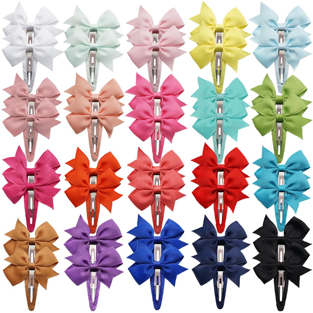 BBGifts 40pcs snap hair clips with bows shown in a colorful bundle for easy styling.