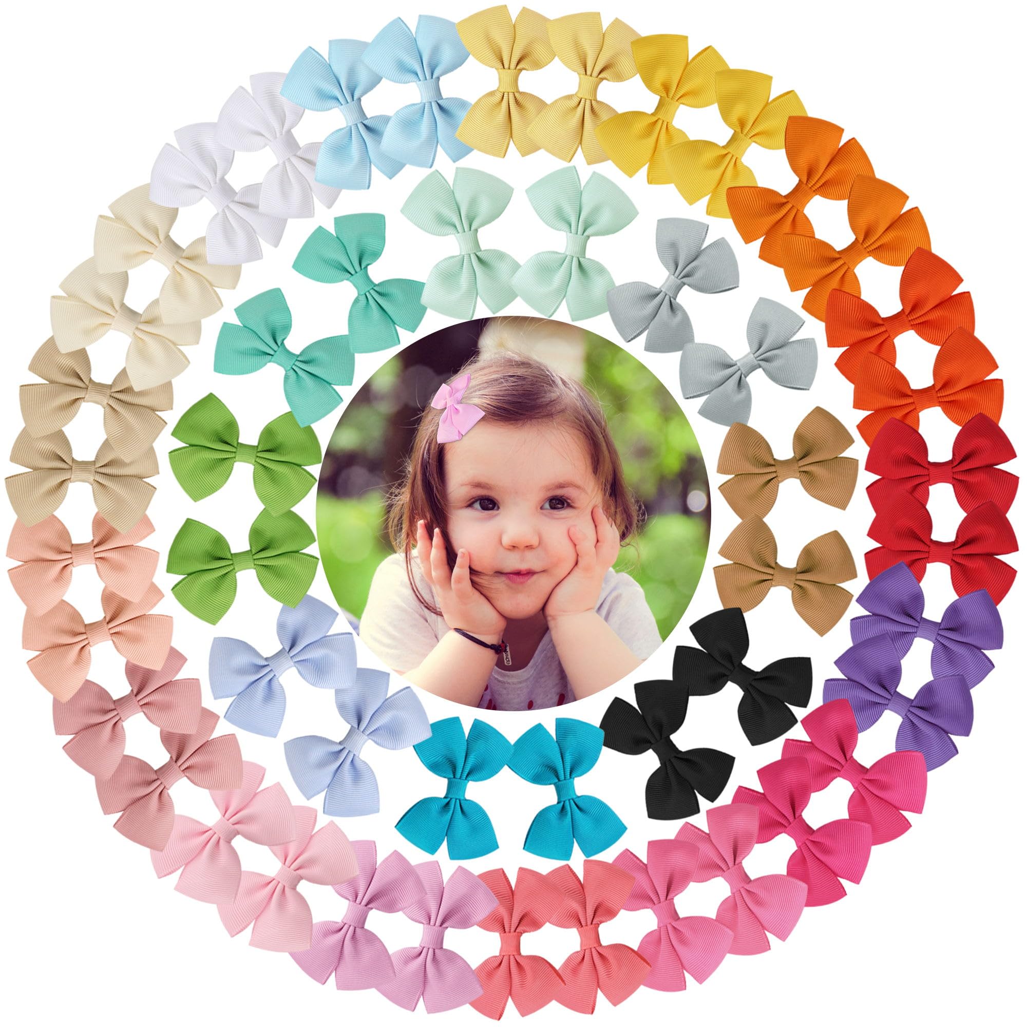 BBGifts 50pcs baby girls hair bows in 3-inch size for easy daily styling