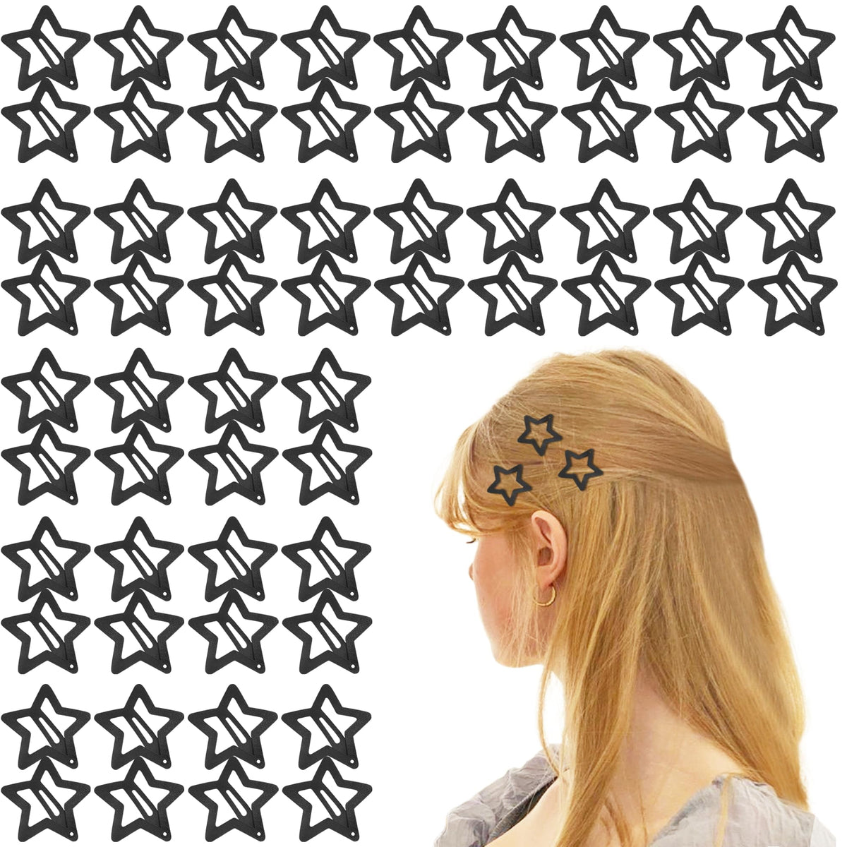 BBGifts 60pcs black star hair clips pack holds bangs securely for all ages.
