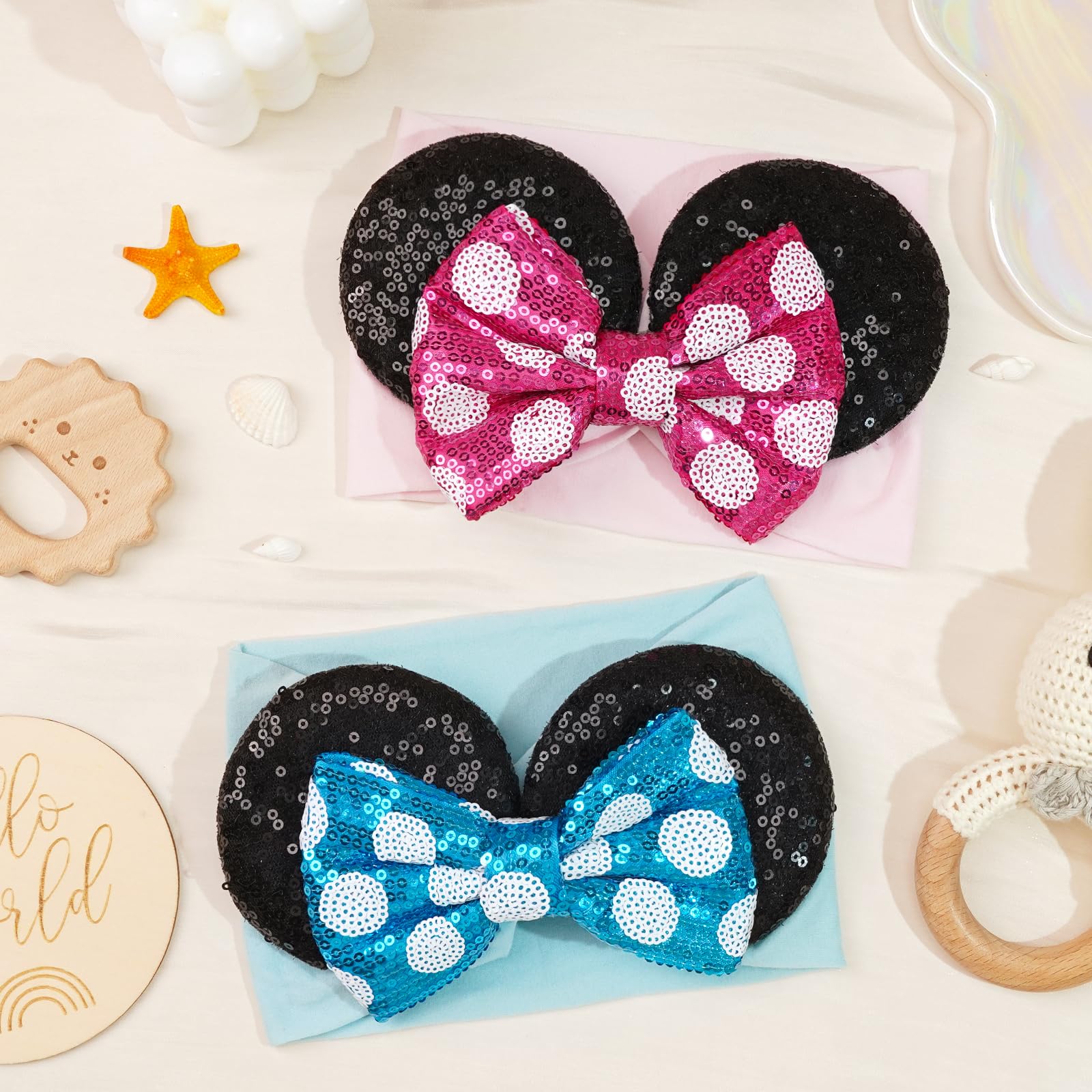 BBGifts closeup sequin bow headband highlights sparkle for special occasions