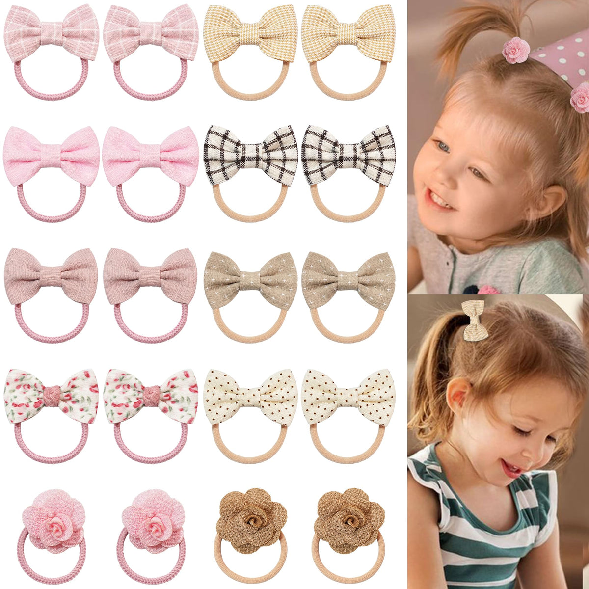 BBGifts boutique baby girl hair ties with flowers bows for cute daily hairstyles and gentle hold.
