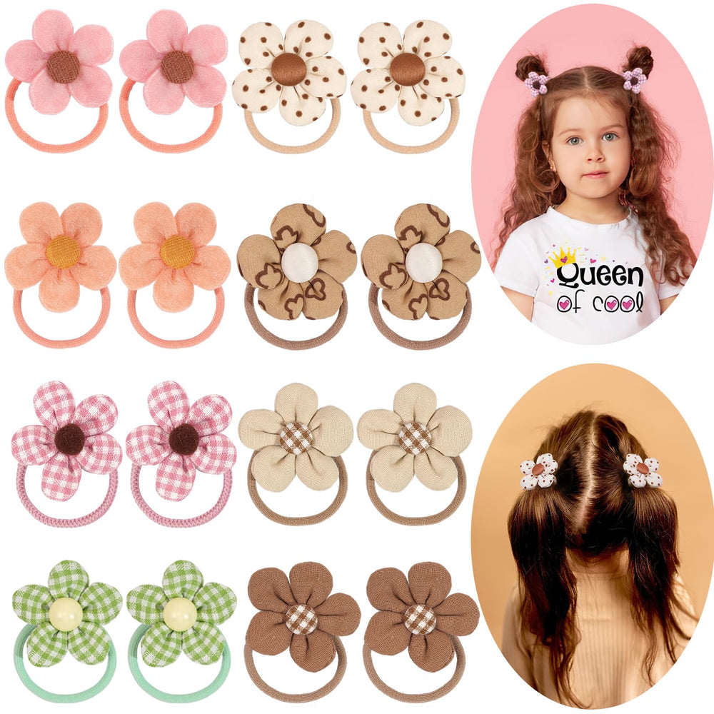BBGifts Boutique baby hair ties with flowers, 16 pieces, secure hold for toddler hairstyles