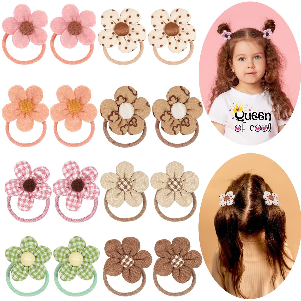 BBGifts Boutique baby hair ties with flowers, 16 pieces, secure hold for toddler hairstyles
