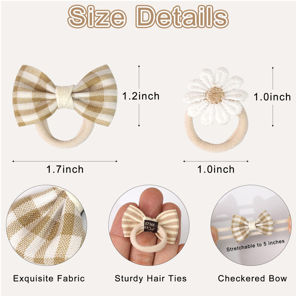 BBGifts Kahki baby hair ties pigtails elastic closeup showing soft rubber band for secure, gentle hold.