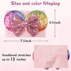 BBGifts mouse ears headband pink sequin worn by child for cheerful photos