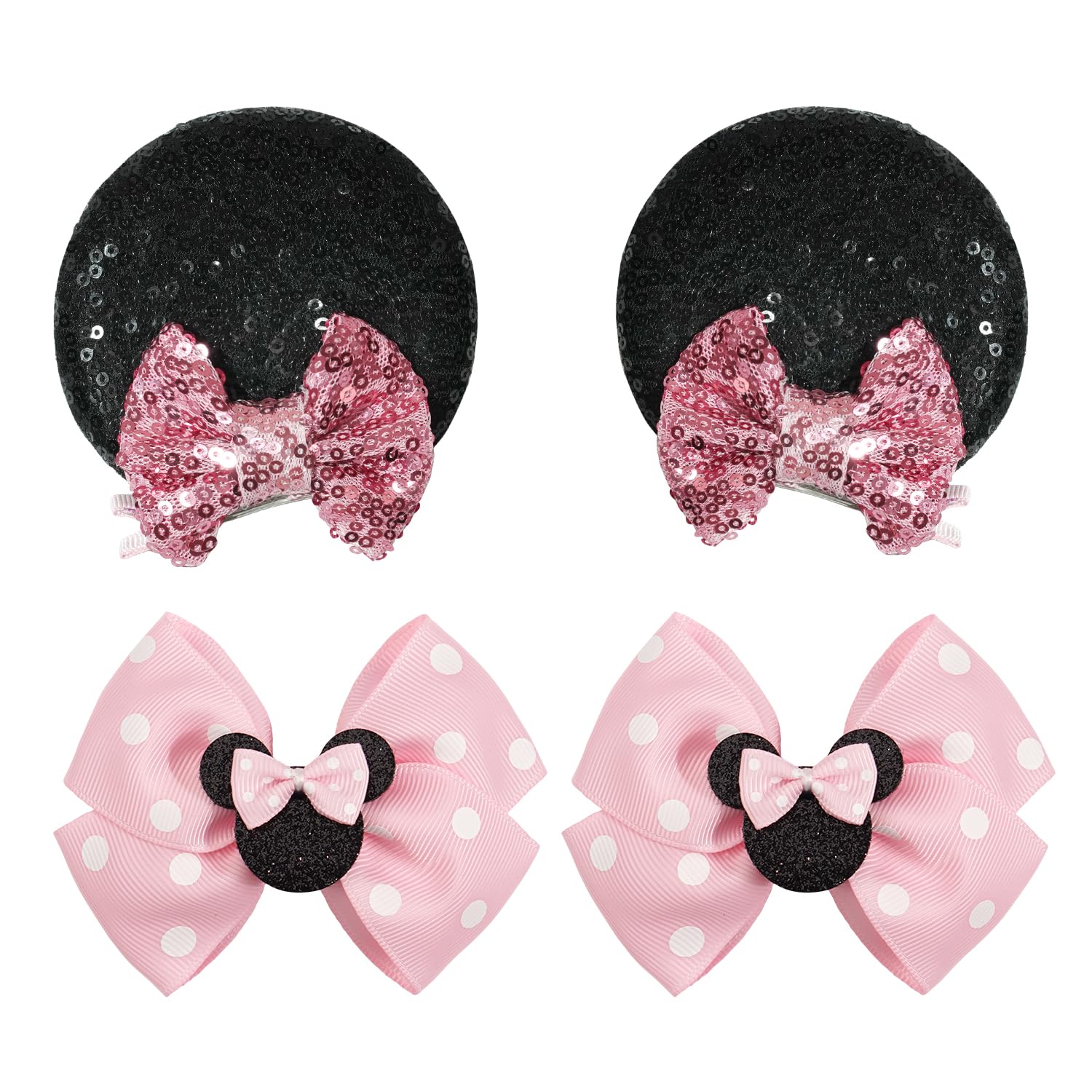 BBGifts pink mouse ears hair clip with glitter shines for cute outfits.
