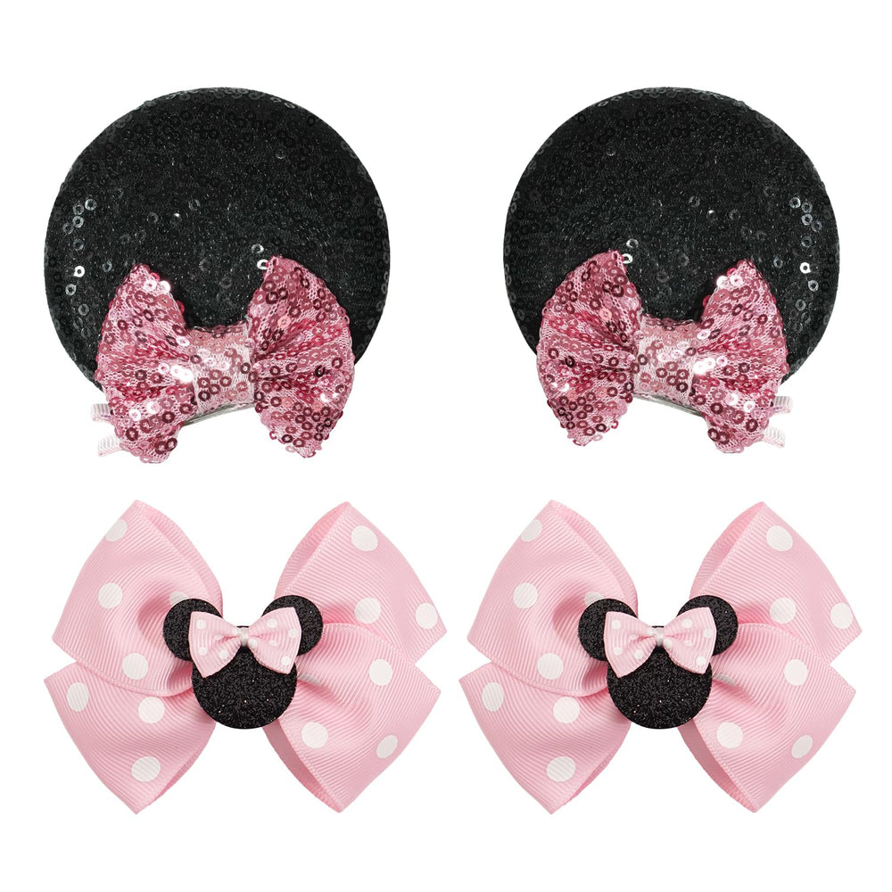 BBGifts pink mouse ears hair clip with glitter shines for cute outfits.