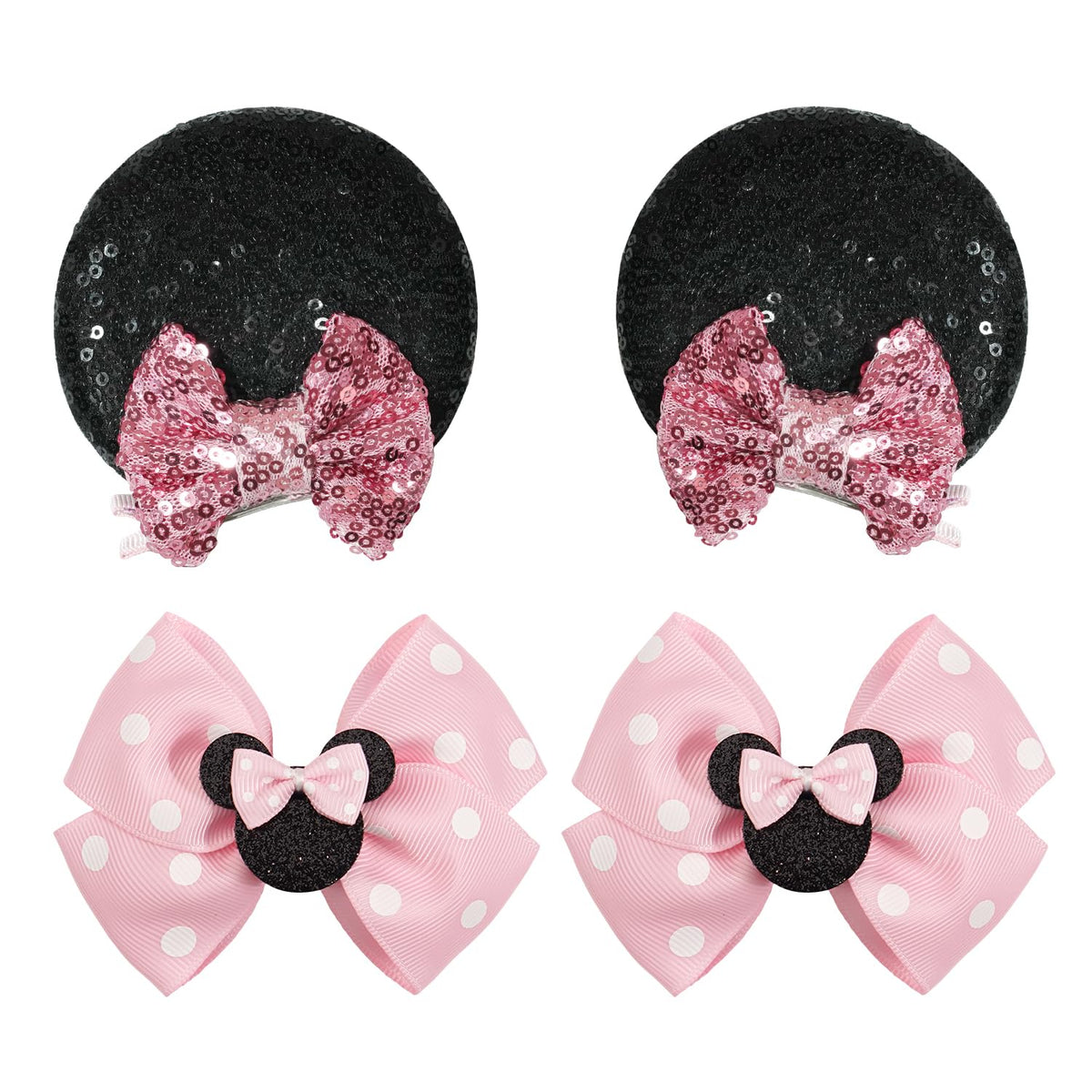 BBGifts pink mouse ears hair clip with glitter shines for cute outfits.