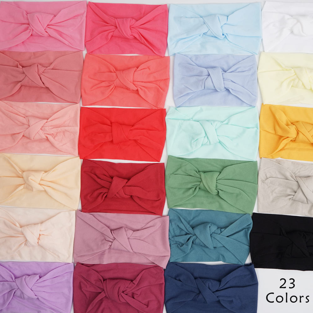 BBGifts-soft-nylon-headbands-size-5-7in-by-3-5in illustrates comfy stretch for growing babies.