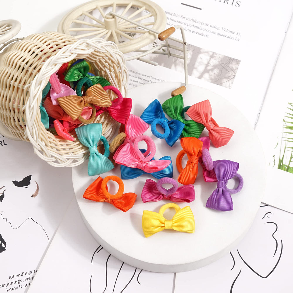 BBGifts tiny hair ties with bows in multi colors simplify matching outfits effortlessly.