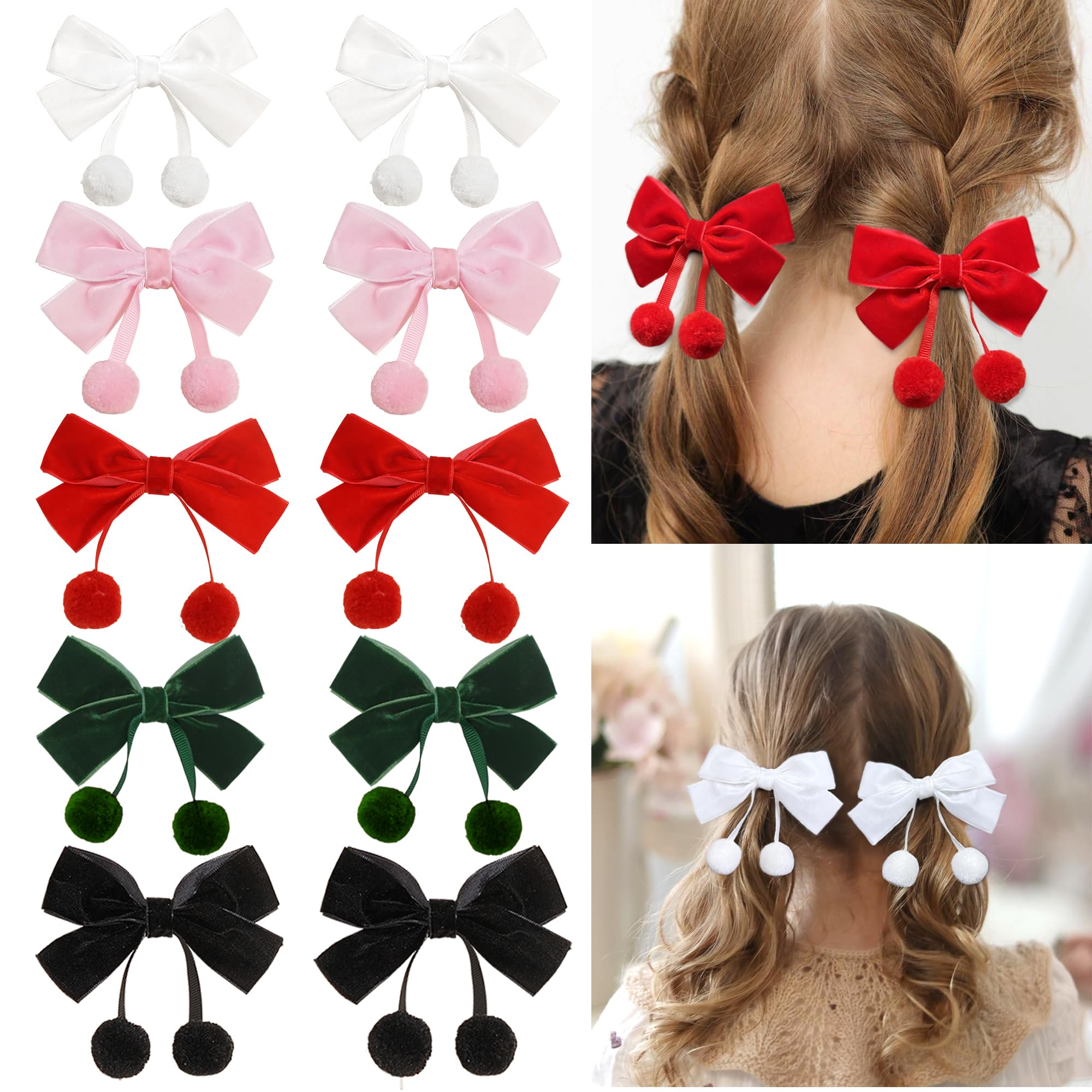 BBGifts velvet bows clip hanging-balls-detail adds delicate charm for outfits
