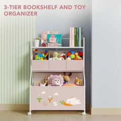 BBLIKE 3-tier toy box bookshelf in pink helps keep toys and books organized.