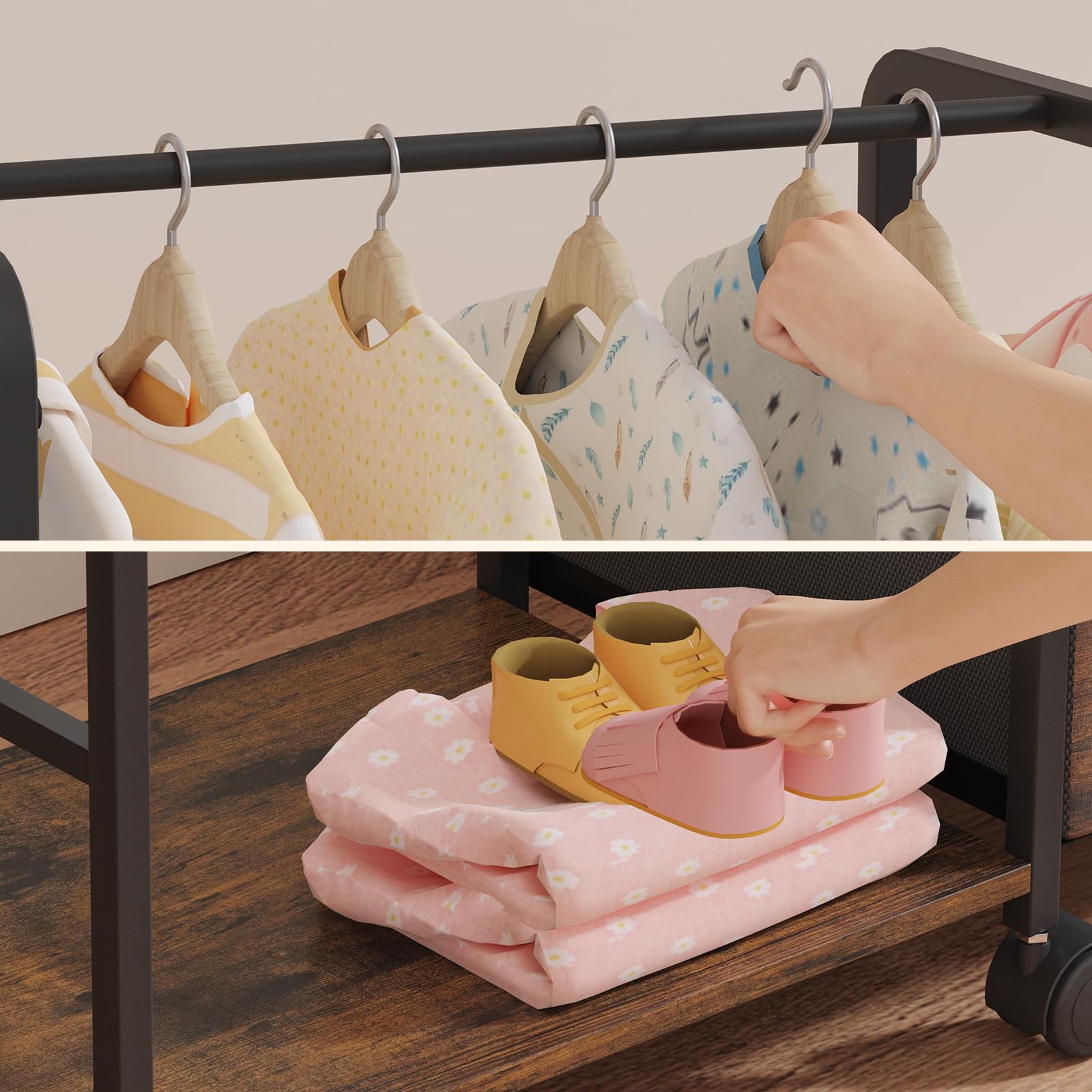 BBLIKE compact diaper cart shown beside a changing table in a small room.