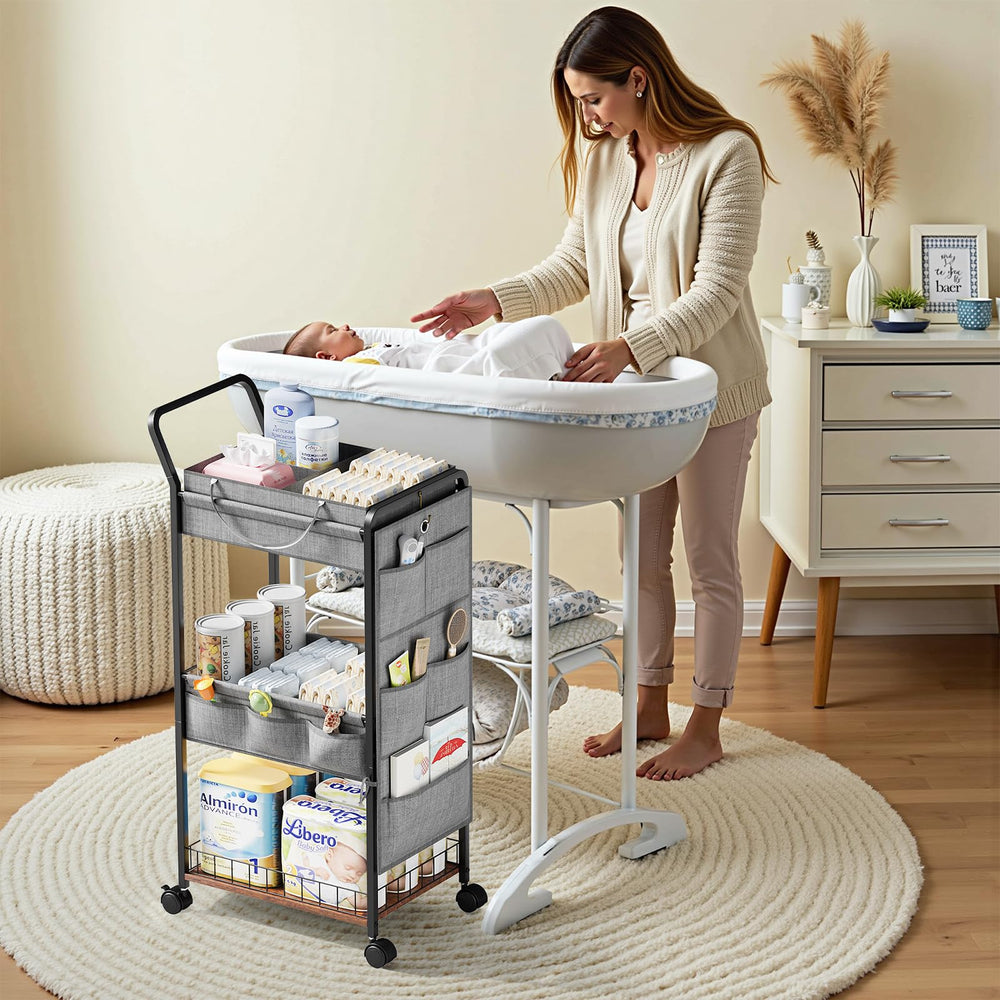 BBLIKE compact diaper organizer fits beside crib for midnight changes